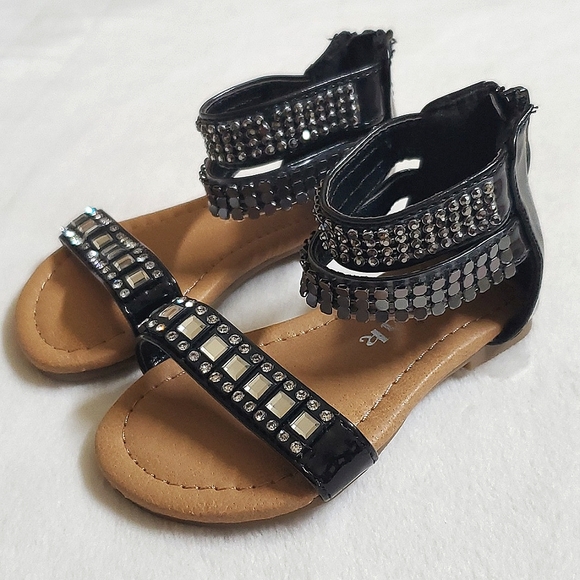 Link Other - Black Rhinestone & Metal Zip Back Sandals Baby Girl Size 5 Shoes